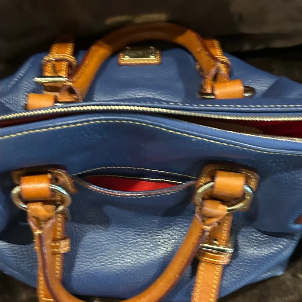 Dooney & Bourke Navy Satchel with Brown Trim - Picture 10 of 16